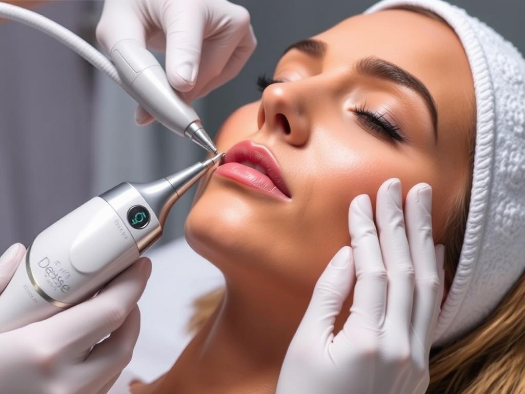 Déesse Pro Sculpta device with dual probes being used on jawline Déesse Pro Sculpta device with dual probes being used on jawline