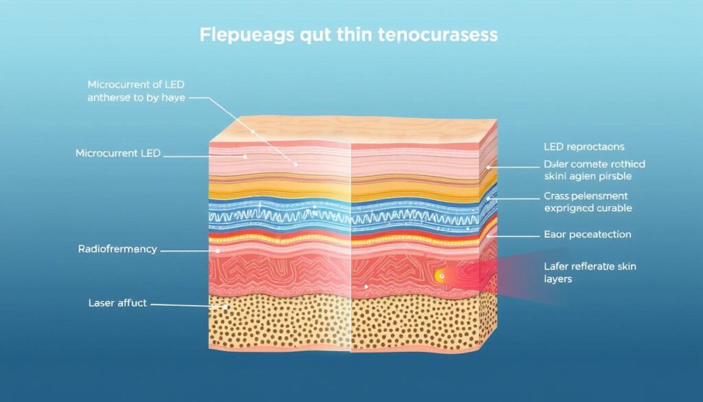 Visual comparison of different anti-aging technologies showing their effects on skin layers Visual comparison of different anti-aging technologies showing their effects on skin layers