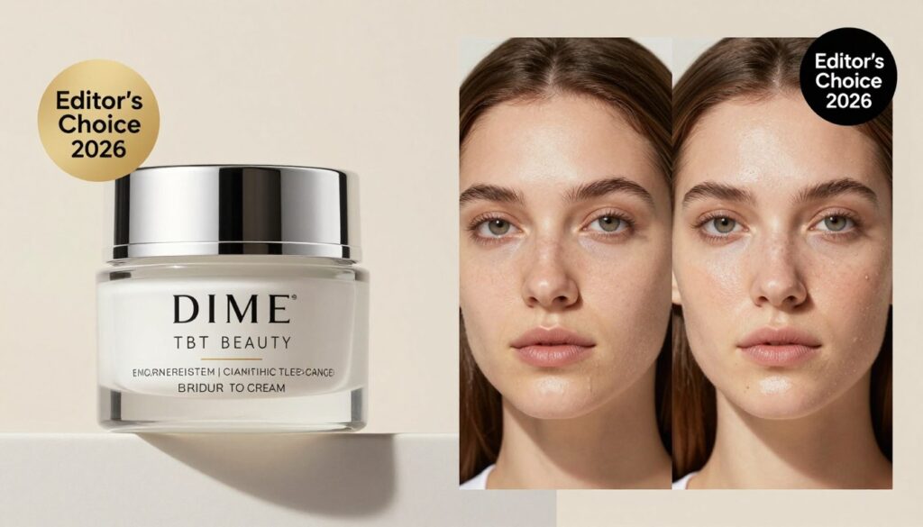 DIME Beauty TBT Cream 2026 Editor's Choice product showcase with before/after results
