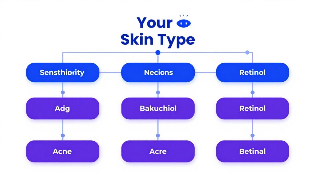 Decision flowchart for choosing between bakuchiol vs retinol 2026 based on skin needs