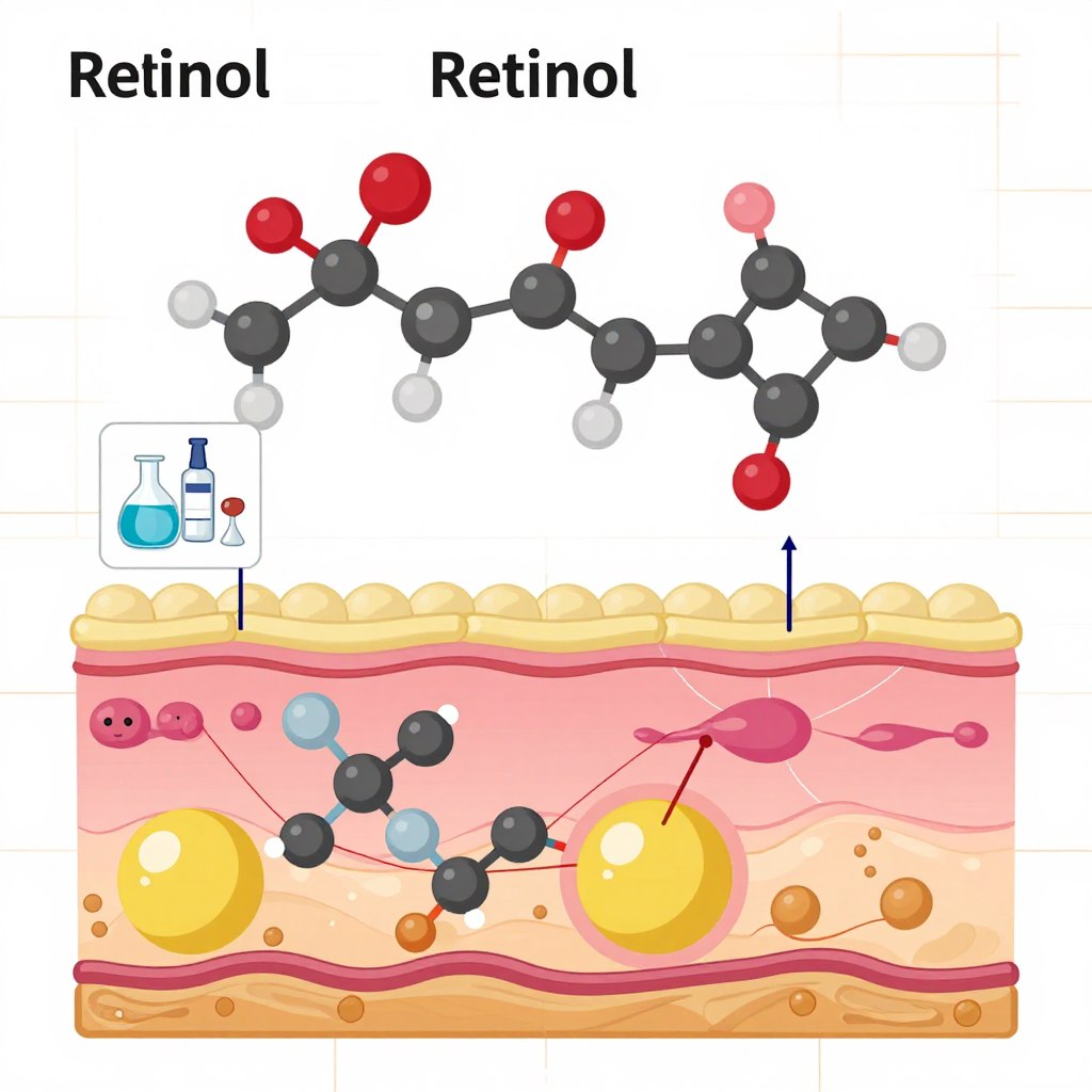 Retinol molecular structure and skin penetration visualization for 2026 advanced formulations